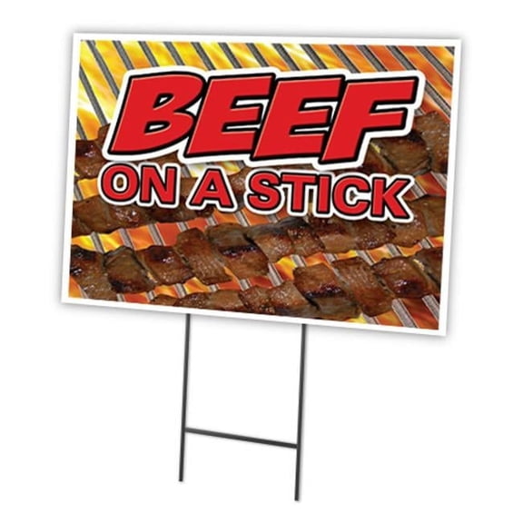 BEEF ON A STICK 18"x24" Yard Sign & Stake outdoor plastic window | Advertise Your Business | Stake Included Double Sided Image | Made in The USA