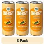 (3 pack) V8 Energy Still Peach Mango Energy Drink, 11.5 fl oz Can