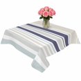 thumbnail image 2 of Beige Stripe Table Cloth Waterproof Tablecloths, Modern Abstract Art Navy Blue Striped Rustic Tablecloth Dining Table Cover for Kitchen Party Tabletop Outdoor, Square Tablecloth 60x60 Inch, 2 of 9