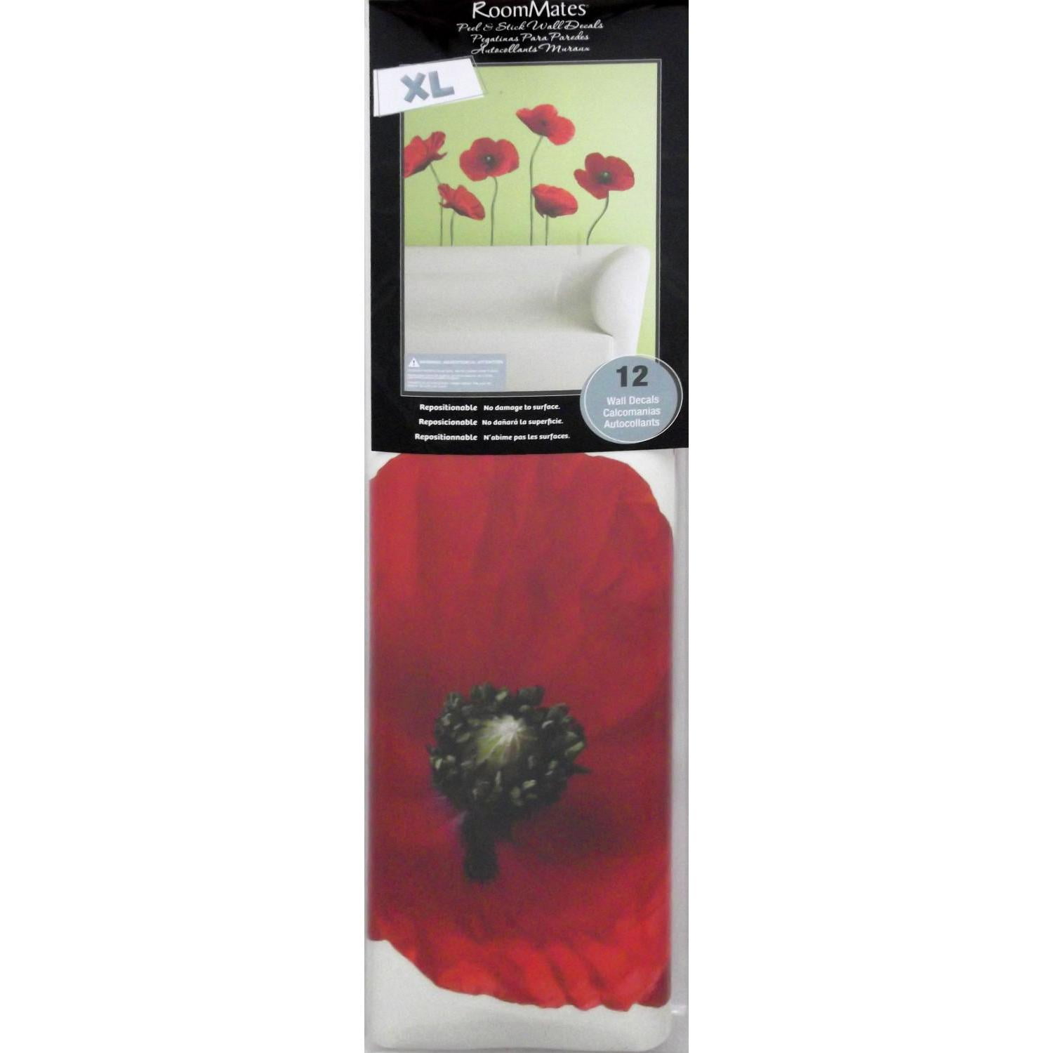 RoomMates RMK1729GM Red Poppies At Play Peel and Stick Giant Wall Decals 