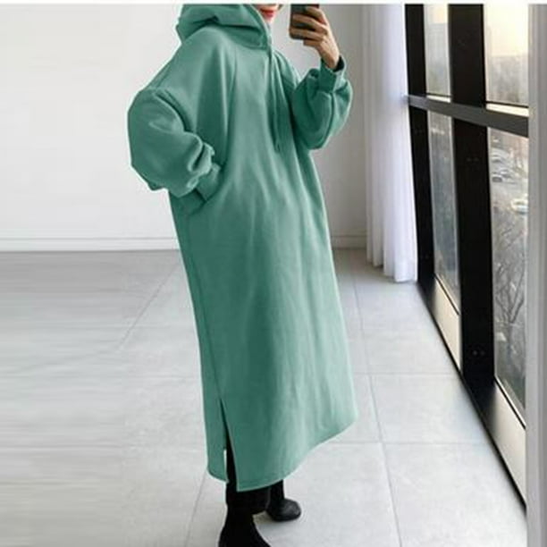 Maxi Sweatshirt Dress, Long Hoodie Sweatshirt Dress, Hooded Dress With  Pockets, Zip Dress, Long Sleeve -  Denmark