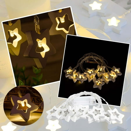 

Led Star Wooden Pendant Lights String Star Warm White Lights Festival Decorative Lights String(Decoration String Light)