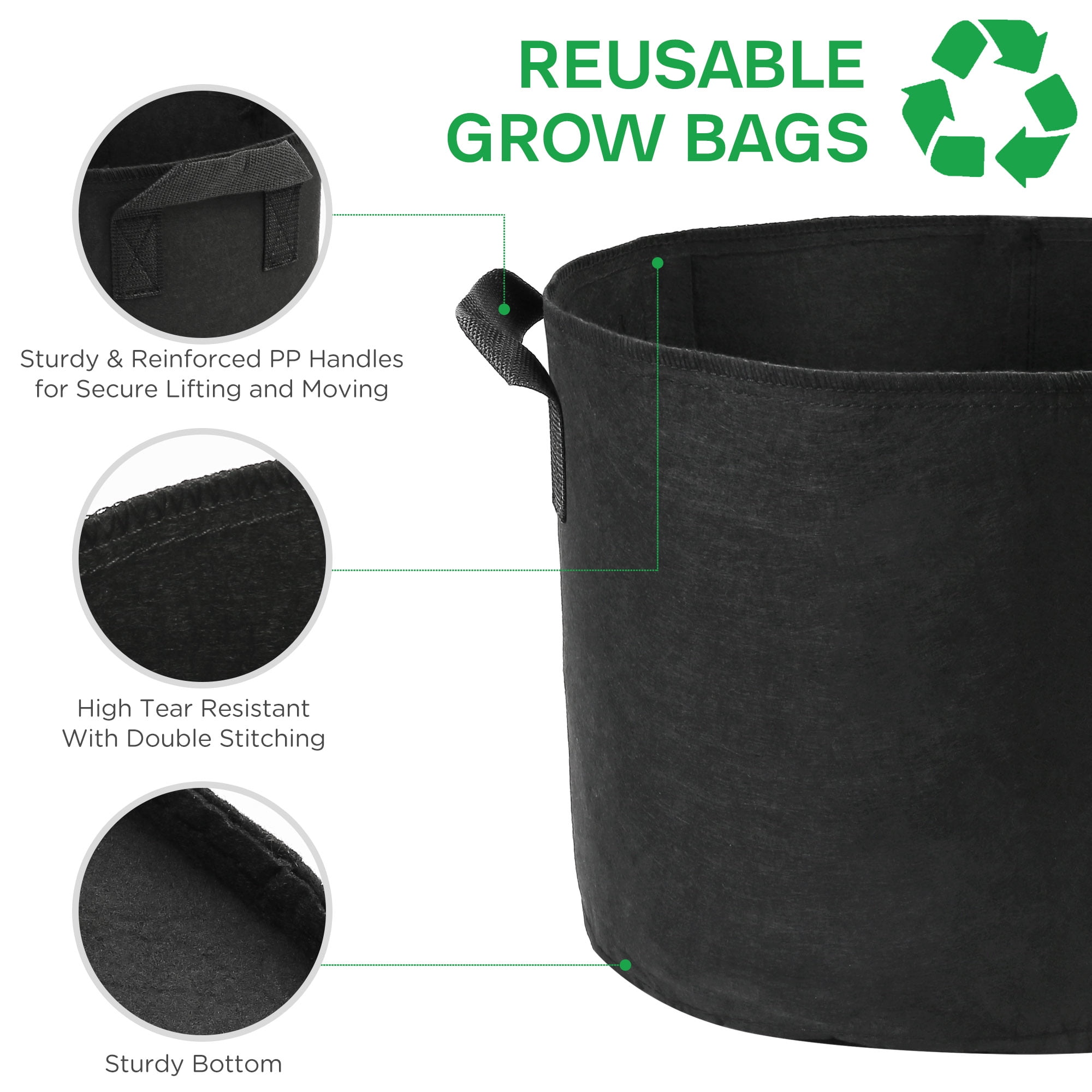 ULTRA GREEN 3 Gallon Grow Bags Tall Fabric Plant Pot, 3 gal Thichkened  Non-Woven Aeration Planter Fabric Pot with Handles for Vegetables, Potato