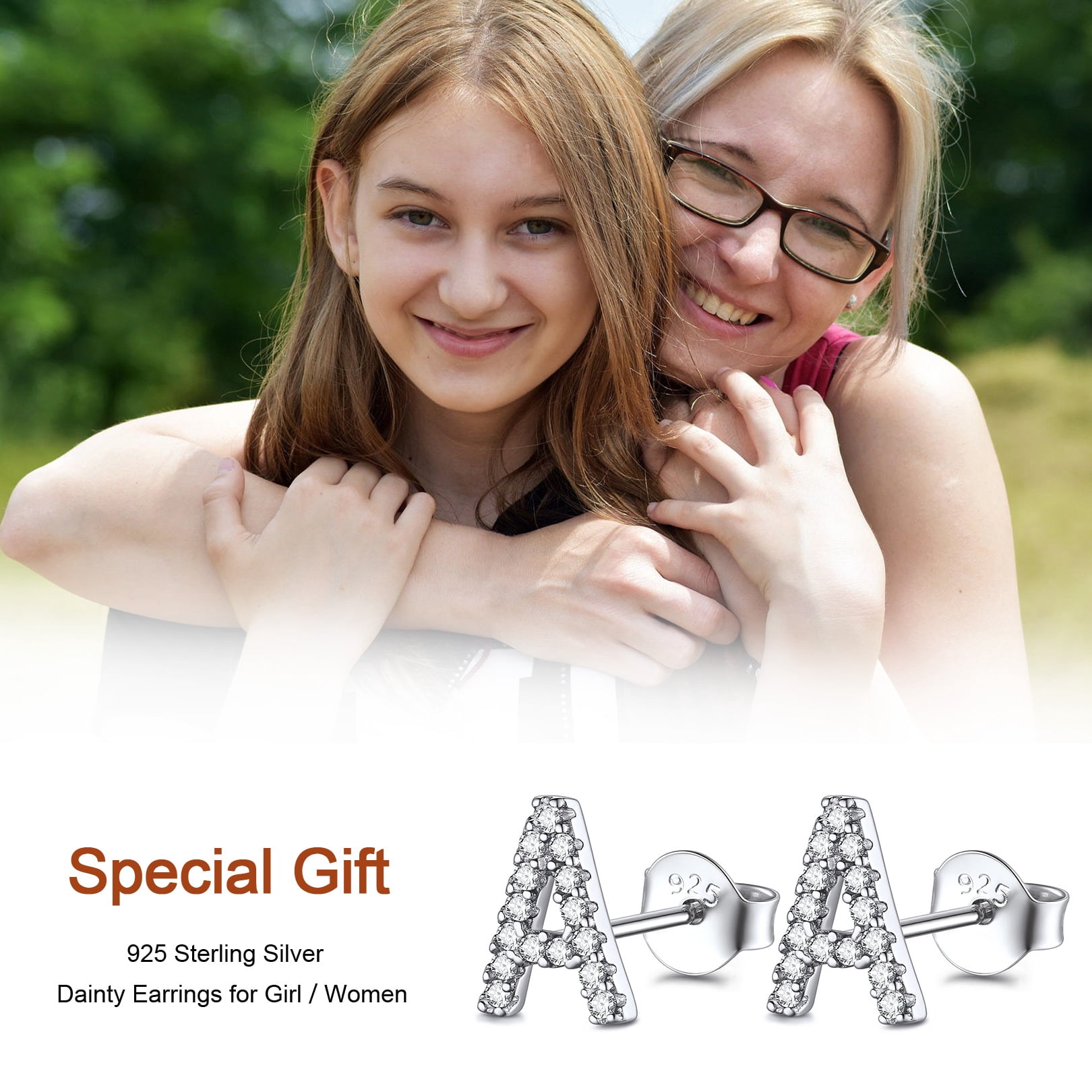 FOCALOOK Crystal Initial Stud Earrings for Women 925 Sterling Silver Hypoallergenic Dainty Tiny Letter S Sparkly Bling Cubic Zirconia Earrings Jewelry Gift
