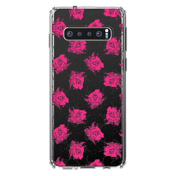 DistinctInk Clear Shockproof Hybrid Case for Samsung Galaxy S10 (6.1" Screen) - TPU Bumper Acrylic Back Tempered Glass Screen Protector - Wildflower Pink Graffiti