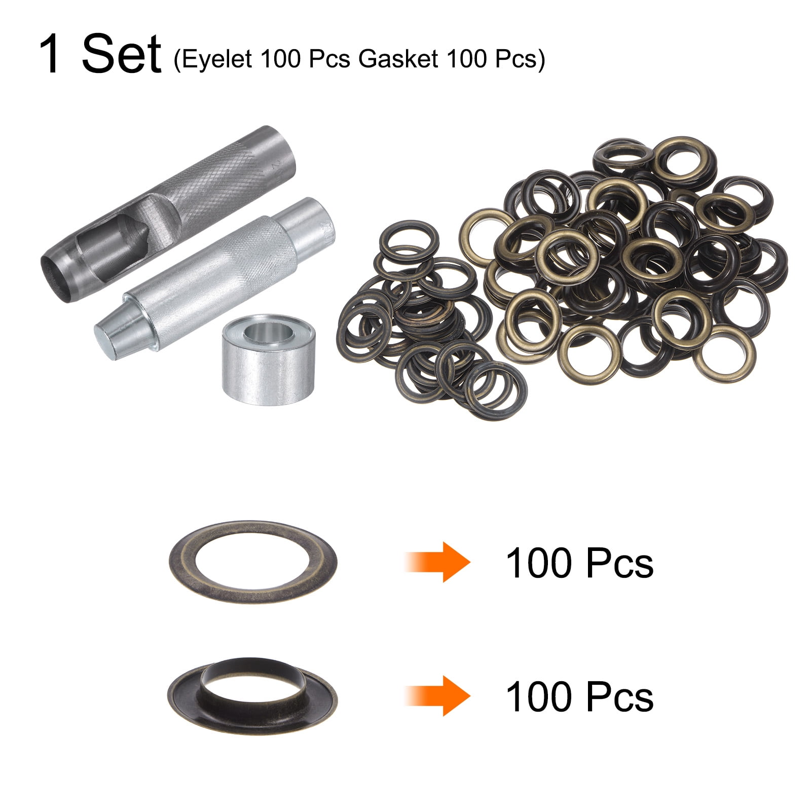 Uxcell 100pcs Grommet Tool Kit 20mm Grommet Eyelet Set with Hole Hollow Punch, Grommet Setter Tools, Bronze