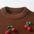 thumbnail image 5 of AHTJRT Sweater for Girls Boys Cable Knit Crewneck Pullover Tops Fall Winter Fashion Warm Long Sleeve Tops Wtih Cherry Embroidery Coffee 5-6 Years, 5 of 7