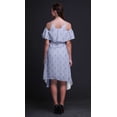thumbnail image 3 of Bimba Blue Leaves Printed Womens Ruffle Front Cold Shoulder Swing Shift Dress - XXX-Large, 3 of 6