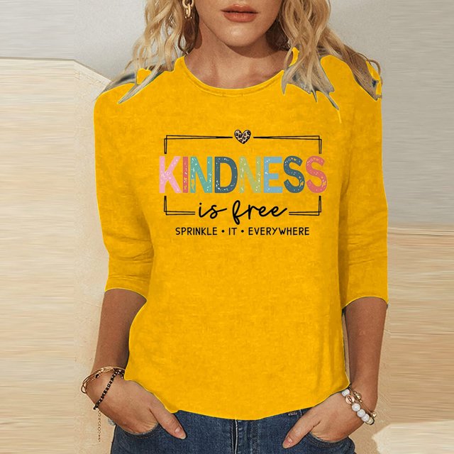 UANWENN Mode Femme Décontractée Col Rond Imprimé Lettre T-Shirt Manches 3/4 Haut T-Shirts Femme Mignon Haut d'Été T-Shirt Femme Chemises Femme Manches Longues T-Shirt Femme Été T-Shirts Femme Longs
