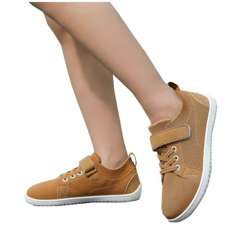 Women Sports Shoes Mesh Flats Shoes Breathable Slip on Shoes Casual Black and White Flats Comfortable Walking Shoes Brown 35