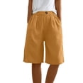 thumbnail image 4 of Cotton Linen Shorts for Women Loose Fit Knee Length Bermuda Shorts Casual Wide Leg Elastic Waist Workout Shorts, 4 of 8