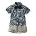 thumbnail image 4 of XUELUO Kids Boys Casual Outfit Sets Summer Leaf Print Lapel Bowtie Short Sleeve T Shirt Tops And Shorts Casual Beach Two Piece Sportwear,Gray,5-6 Years, 4 of 4