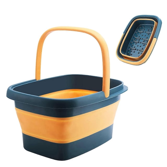 Collapsible Foot Soak Tub with Handles - 15L/4 Gallons, Massaging Acupoints, Foot Spa Bath for Pedicure & Home Spa Treatment, (Blue)