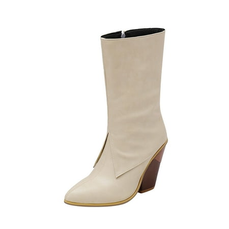 

Gubotare Women Boots Ankle Womens Ankle Boots Pointed Toe Stacked Heel Side Zipper Dress Fall Booties Shoes (Beige 6.5)