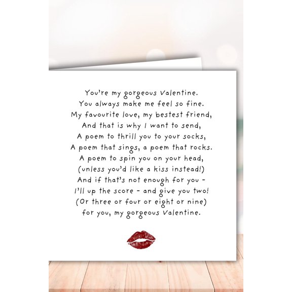 Valentine's Day Card for Your Gorgeous Valentine – Heartfelt Poem Design – Envelope Included, Blank Inside – Perfect Romantic Gift for Loved Ones