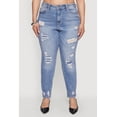 thumbnail image 4 of Womens Plus Size WAX Patch Distressed High Waist Slim Straight Jeans, 4 of 5