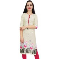 Bimba Women's Cream Moss Georgette Kurti Summer Wear Printed Tunic Kurta-4