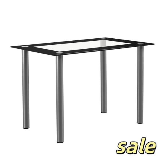 Hassch Modern Dining Table, Rectangular Table with Tempered Glass Tabletop & Metal Legs, Kitchen Table for Home Living Room, Black