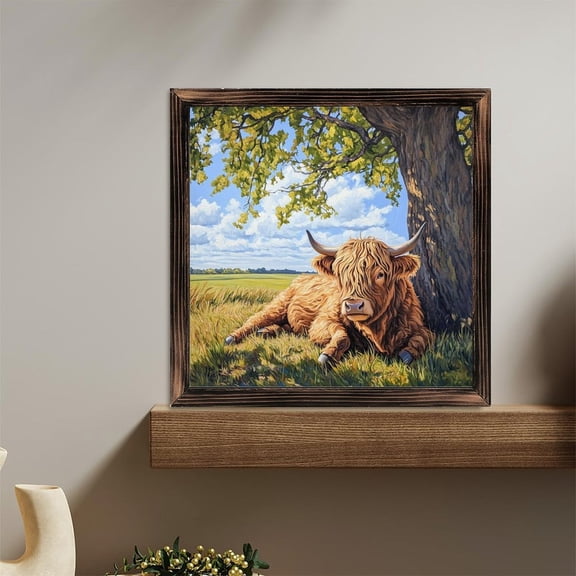 Highland Cow Tree Shade Art Wooden Sign Wall Plaque - Vintage Art Decoration, Wall Decoration - Ideal Gift For Home Decoration, Living Room, Bathroom, Bedroom, Garden, Dining, Bar, Cafe, Festival P