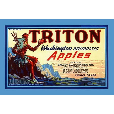 Crate label for dehydrated apples from Washington state  Sold under the Triton brand name and showing the king of the undersea world Poster Print by (Best Way To Dehydrate Apples)