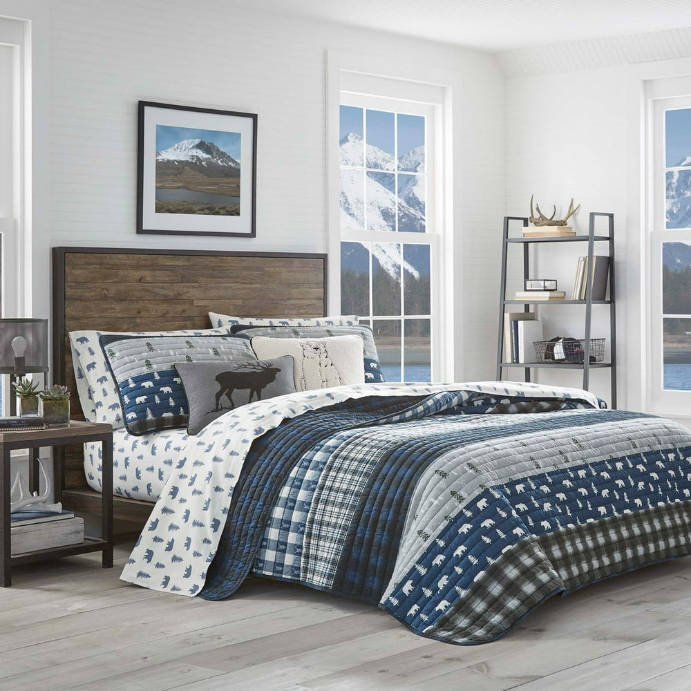 Eddie Bauer Blue Creek Plaid Navy Quilt Set, Full/Queen