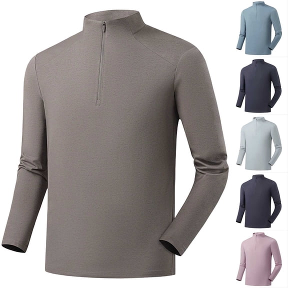 RYDCOT Mens Quarter Zip Pullover Golf Shirts Long Sleeve Zipper Sweatshirt Quick Dry Polo Outdoor Running Shirts for Men Pink