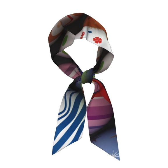 Easygdp Easter Egg Neck Scarf Printed Scarves Head for Women'S Fashion Satin Scarfs For Bag Hair for Dating, Travel