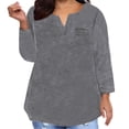 thumbnail image 2 of AherBiu Plus Size Tops for Women Long Sleeve Oversized Tees Notch V Neck Basic Fall Casual Loose T Shirts, 2 of 5