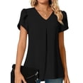 thumbnail image 2 of SHIBEVER Blouse Dressy Casual V Neck Petal Sleeve Summer Shirts for Women Casual Loose Tee Fashion Work Shirt Chiffon Tops Solid Color Black Size L, 2 of 7