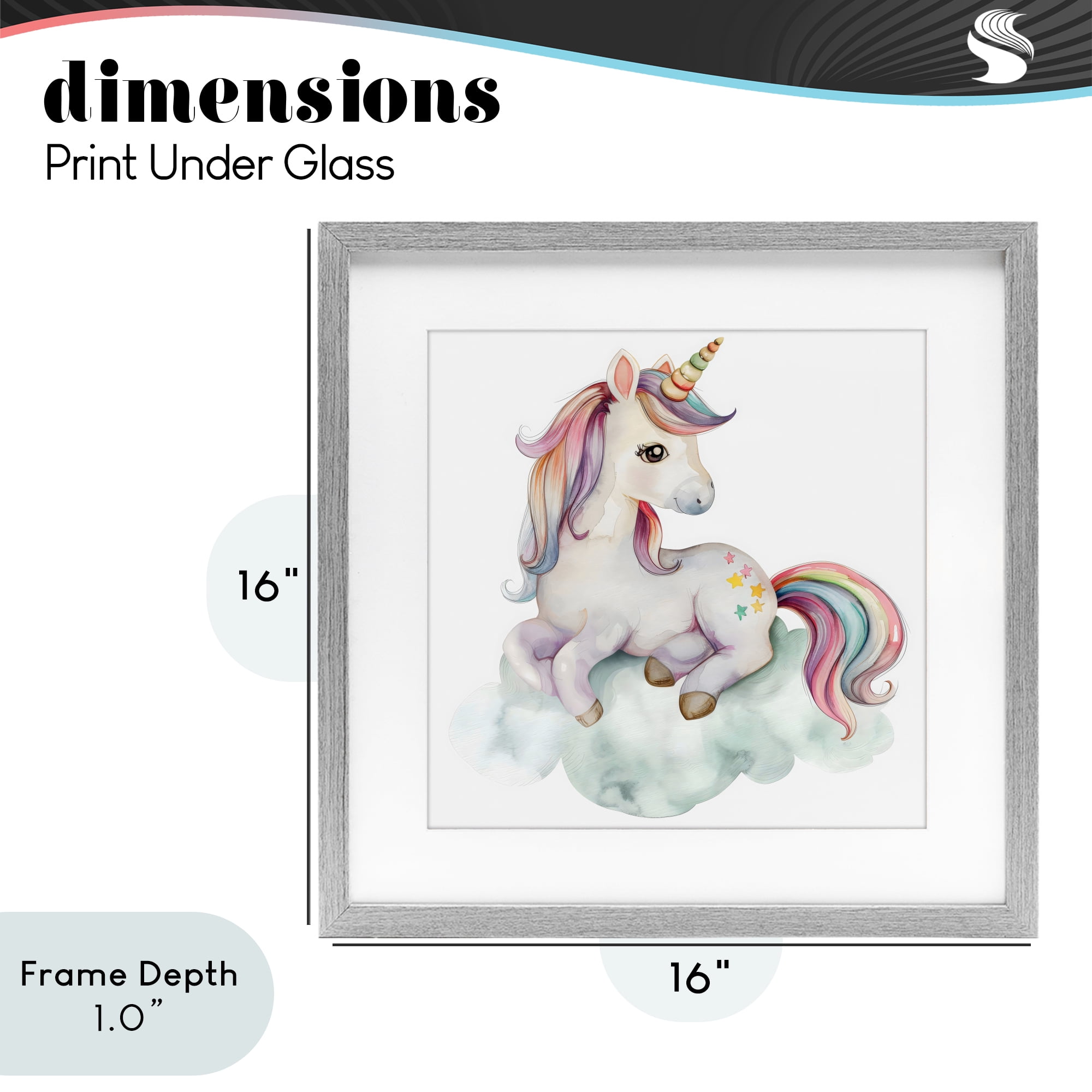 Stupell Industries Rainbow Unicorn on Cloud Gray Framed Print Under Glass, design by Creative Studio