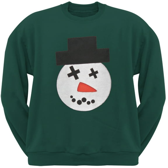 Big Snowman Face Applique Forest Green Adult Sweatshirt - Medium