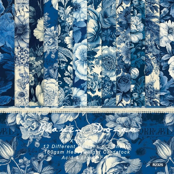 3sets 24 Sheets 12 styles Flower Scrapbook Paper Pads for Album Scrapbook Background Paper Diary Decoration Marine Blue 152x152mm 2 sheets/style