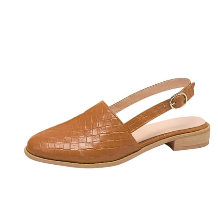 

Penkiiy Pointed Toe Sandal for Women Weave Strap Buckle Baotou Closed Toe Low Heel Sandalias Solid Color Comfortable Casual Stacked Heel Shoes 39 Khaki