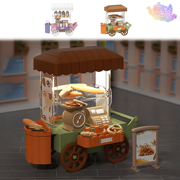 Kids Pretend Snack Cart Playset, Simulation Bakery & Ice Cream Vendor Cart Toy with Play Food and Cash Register, Pretend Play House Toys, Shop Role Play Toy for Kids Ages 3 and Up