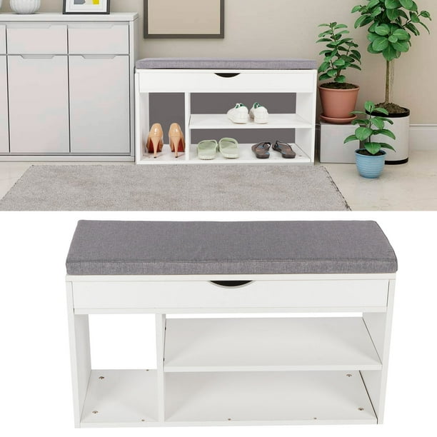 Haofy Shoes Bench Organizer Shoes Storage Rack with Cushion for Entryway Hallway White