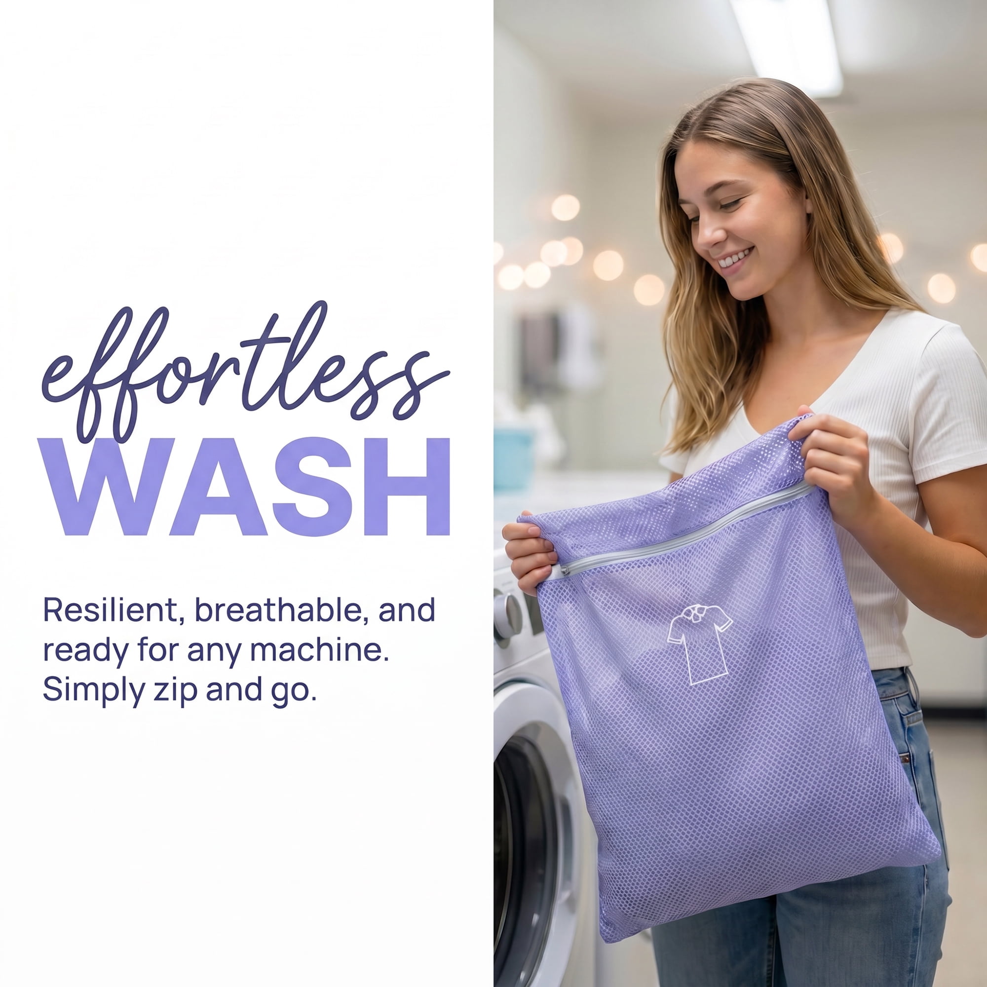 Durable Polyester Mesh Laundry Bags with Zipper Closure for Delicate Clothing Protection Purple