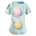 thumbnail image 3 of ADSSDQ Women Easter Scrubs Top Short Sleeve Holiday Workwear with Pockets Stretchy V-Neck Medical Scrub Shirts Easter Eggs Bunny Rabbit Printed Working Uniform Light Blue S, 3 of 3