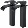 thumbnail image 1 of FlkwoH Grifo de lavabo en cascada de 2 piezas, grifo de baño monomando moderno con caño alto negro para grifos de fregadero de encimera, adecuado para fregadero sobre encimera, 1 of 5