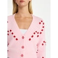 thumbnail image 4 of No Boundaries Embroidered Christmas Cardigan, Women's & Women's Plus, 4 of 5