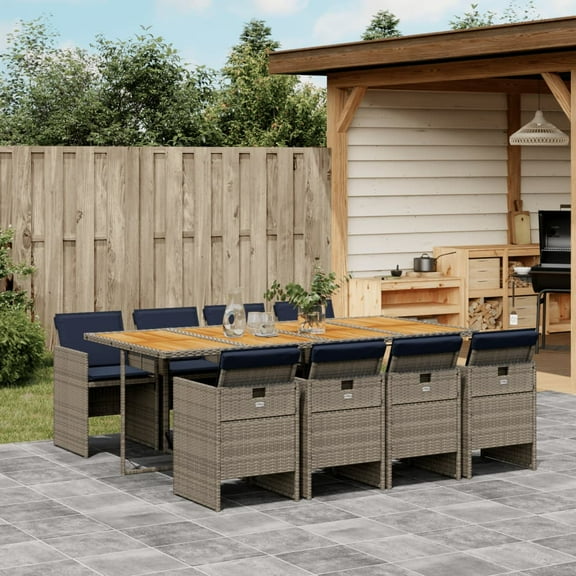 vidaXL 9 Piece Patio Dining Set with Cushions Gray Poly Rattan
