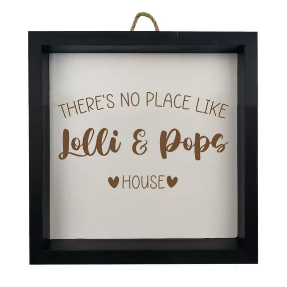 Framed Wood Sign Wall Art Home Desk Decor Gift Lolli & Pop's Hearts Grandparents (Black Frame)