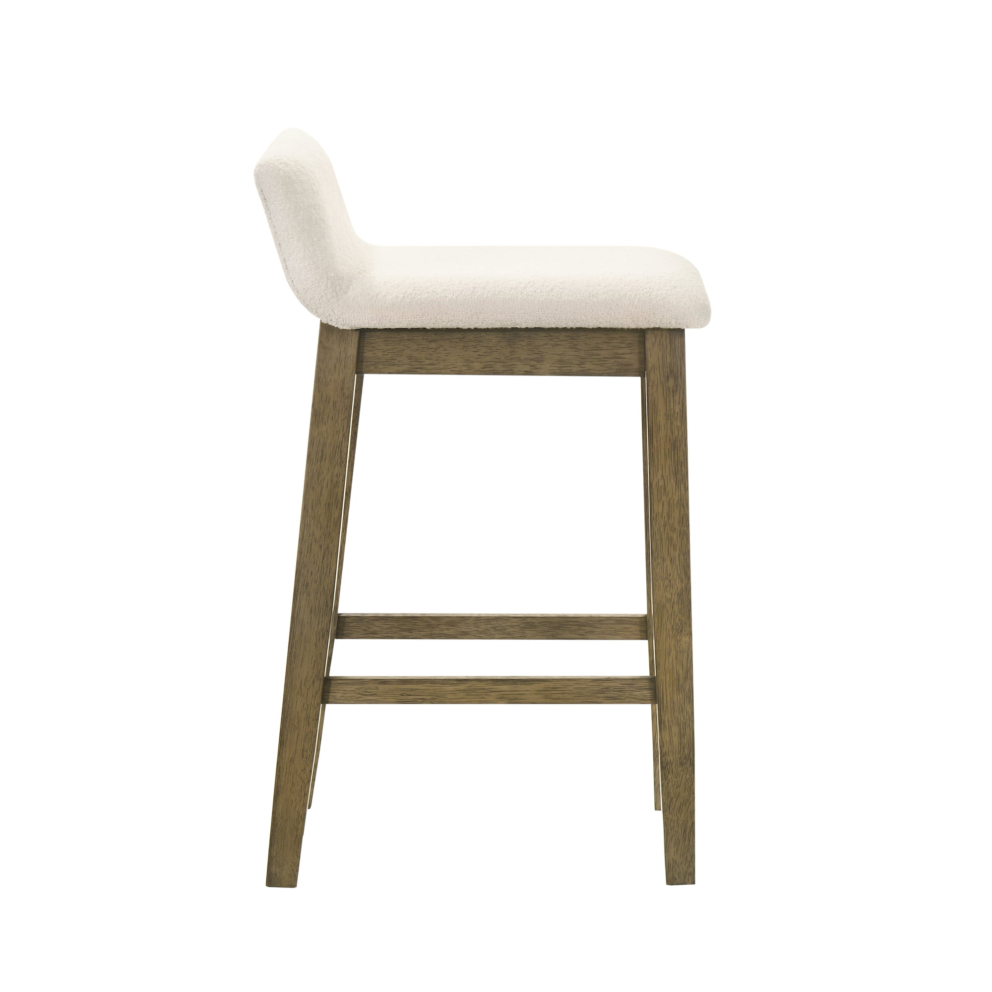 Annikah Modern Transitional Wood Counter Height Kitchen Bar Stool in Putty Brown Finish with White Boucle Fabric Upholstered Seat - Set of 3