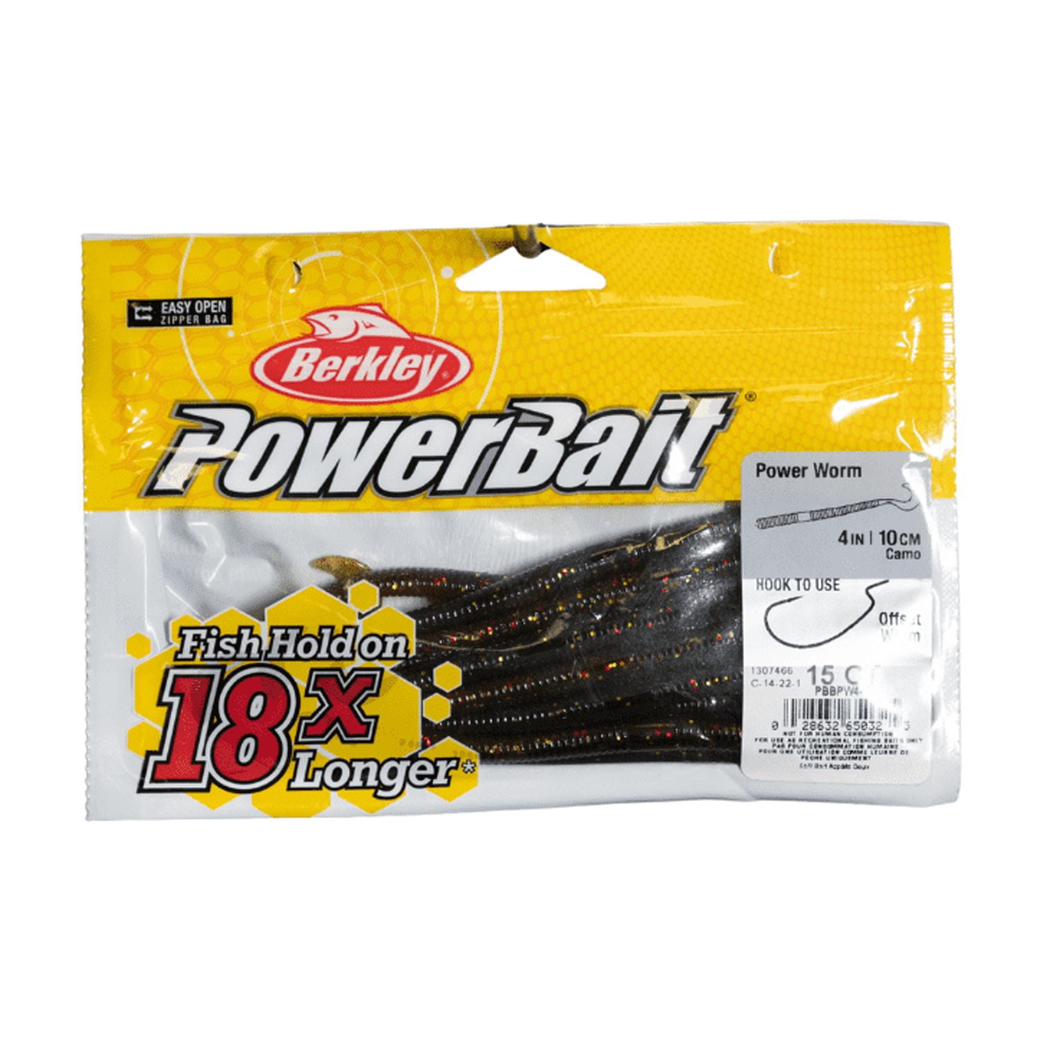 (2 pack) Berkley PowerBait® Power Worm Fishing Bait, Camo, 4in