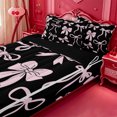 thumbnail image 3 of meiyoeat Pink Ribbon Bow Zipper Full Size Comforter Sets with Fitted Sheet and 2 Pillowcases For Kids,Cute Minimalist Bow Zipper Bedding Set For Girls,Black Reversible,4-Piece, 3 of 7