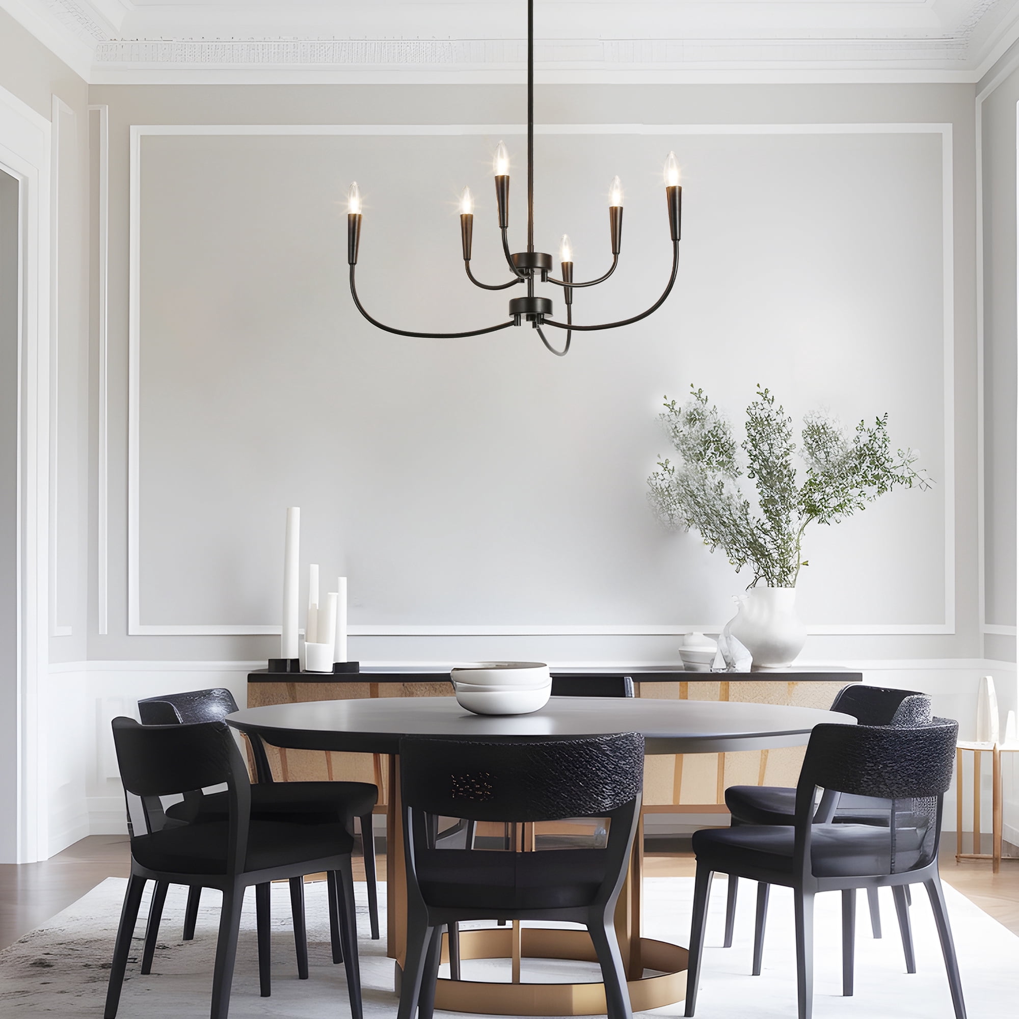 LNC Trucatinon 29.9-in Large 6 -Light Matte Black Metal Chandelier