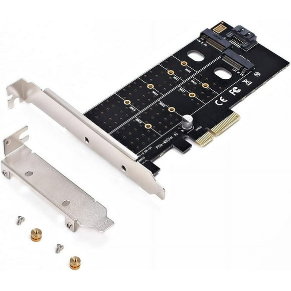 Dual M.2 PCIe Adapter, M2 SSD NVME (m Key) or SATA (b Key) 22110 2280 2260 2242 2230 to PCI-e 3.0 x 4 Host Controller Expansion Card with Low Profile Bracket for Desktop PCI Express Slot
