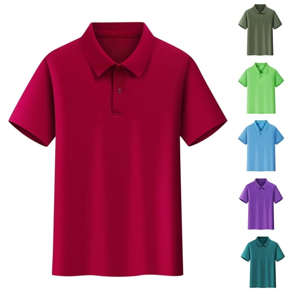 Blue Polo Uniform Shirts for Boys Kids,School Short‑Sleeve Casual Button‑Down Collar Golf Polo Shirts Comfy Daily Clothing,4‑12 Years
