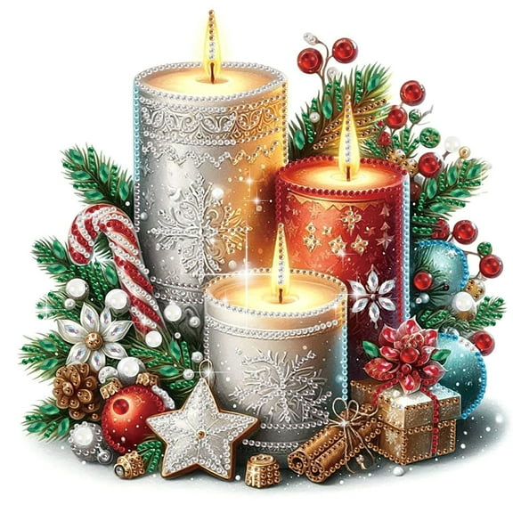 5D DIY Diamond Painting Kit Christmas Candle Theme Unique Diamond Shapes Handcrafted Artwork for Beginners and Adults Perfect for Home Wall Decor and Holiday Gifts