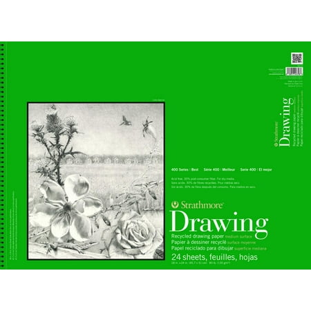 Strathmore Drawing Envelopes - Strathmore 400 30% Post Consumer Fiber Wire Binding Acid-Free Recycled Drawing Pad, 80 lb, 18 X 24 in, 24 Sheets