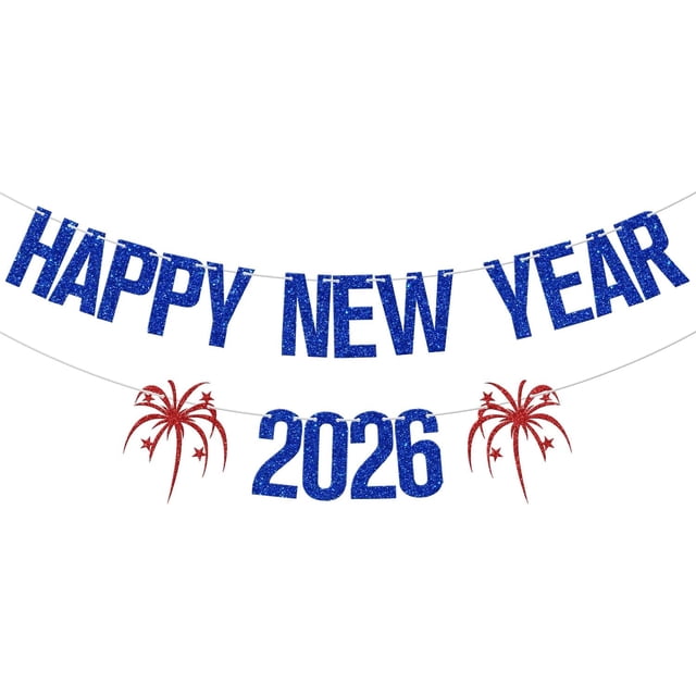 Bonne Année 2026 Banner, Décorations de Fête du Nouvel An 2026, Bonjour 2026, Bienvenue en 2026 Banner, Décorations de Fête du Réveillon du Nouvel An (Bleu et Rouge)